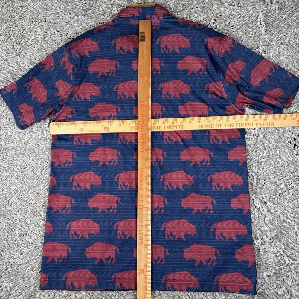 Waggle Polo Shirt Mens Large Bison Animal Print Aztec Short Sleeve Golf Stretch - Picture 4 of 5